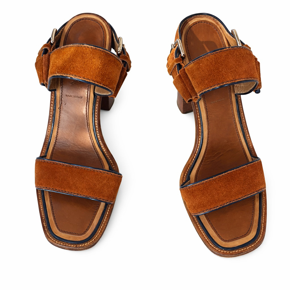 Authentic Prada Brown Leather Suede Sandals Size 41/US 11 Heeled Designer Shoes - Picture 2 of 8